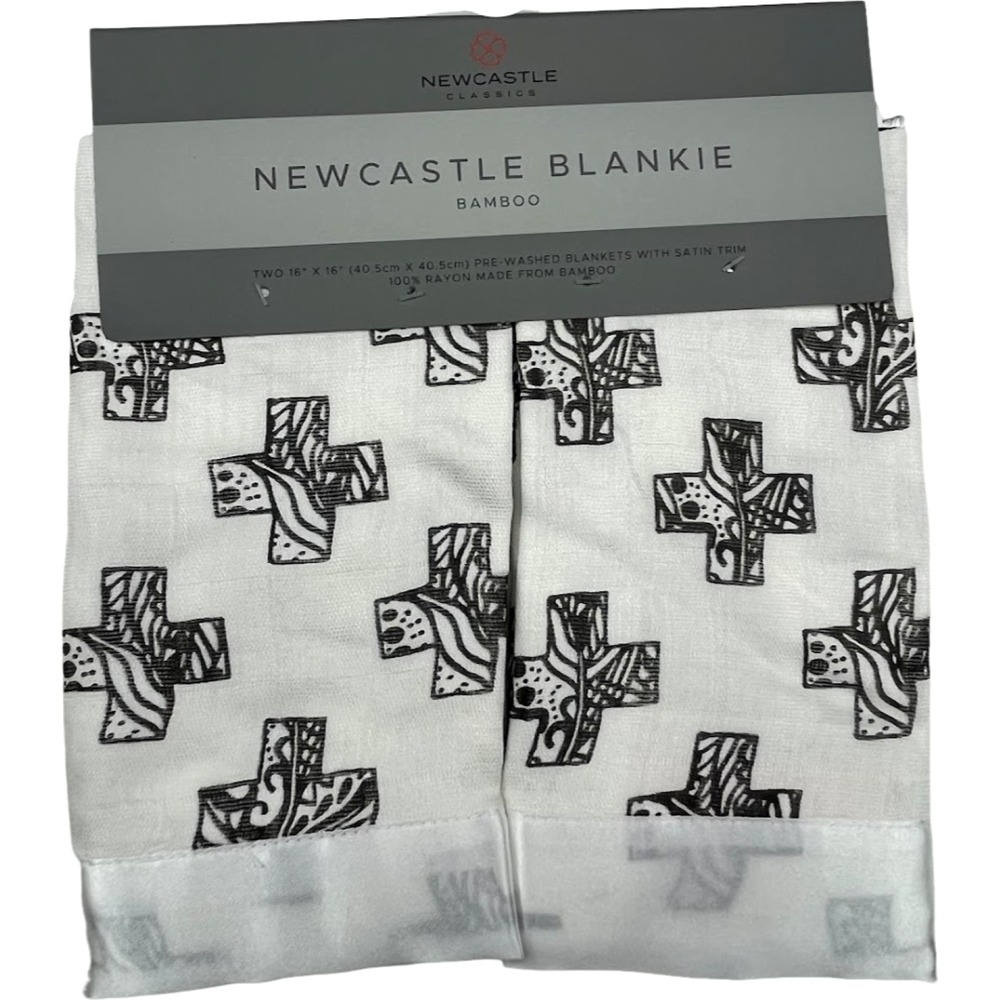 Newcastle Bamboo Baby Nordic Cross Stamp Security Blanket Lovey Set Satin NWT